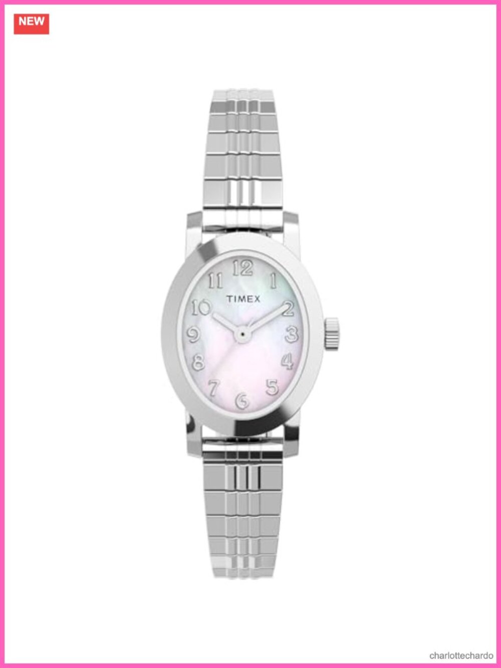 Quartz Oval Watch with Mother of Pearl Dial and Expansion Band